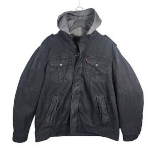 Levi's Men’s Sherpa Lined Two Pocket Hooded Trucker Jacket XXL Black Grunge Gray